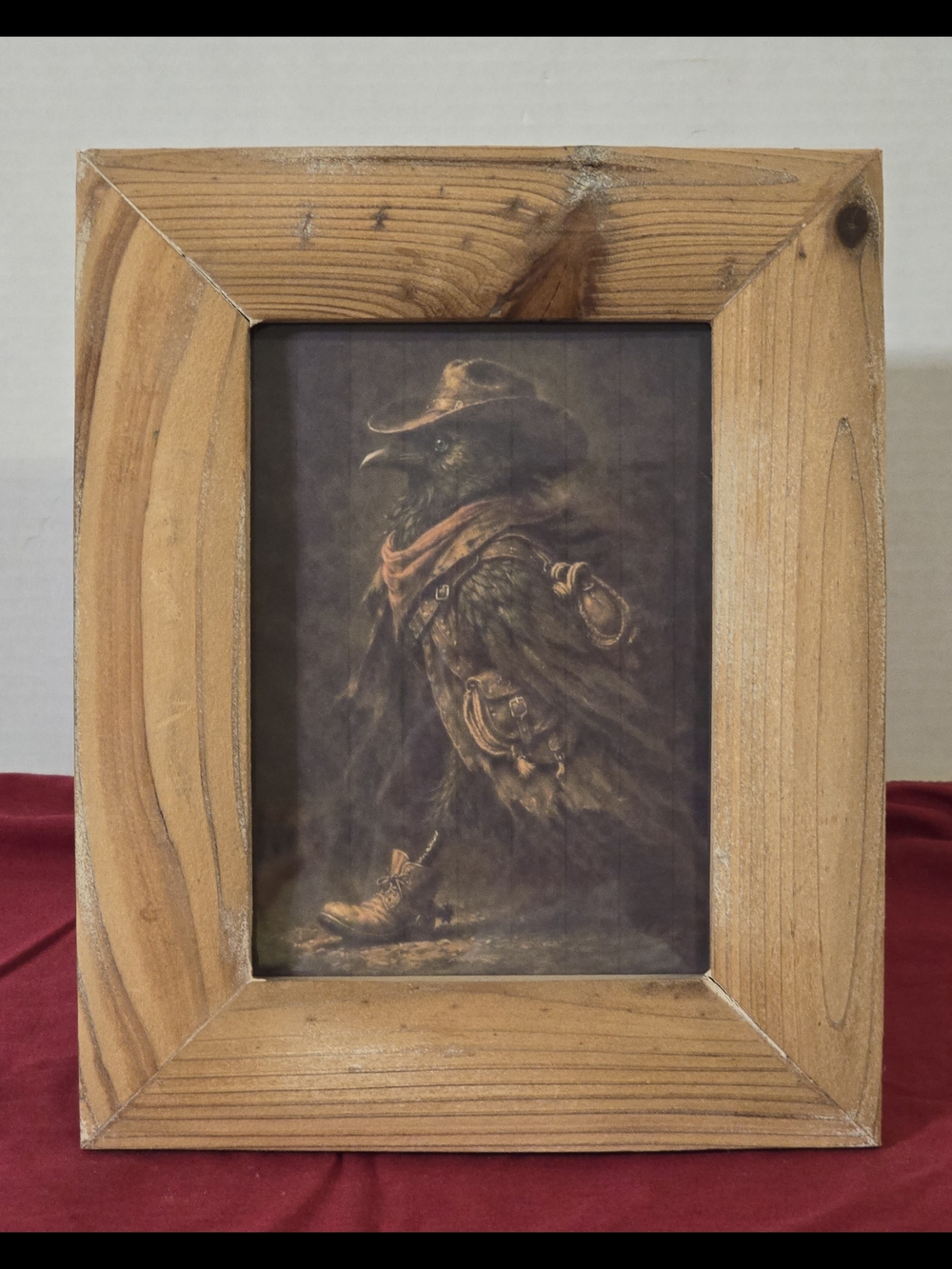 Rustic Solid Wood Picture Frame 8x10 With Western Raven Cowboy Print